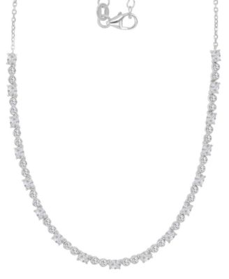 Cubic Zirconia Oval & Round Tennis Necklace, 18" + 2" extender