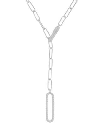 Cubic Zirconia Pav&eacute; Paperclip Link Chain Necklace, 17" + 2" extender