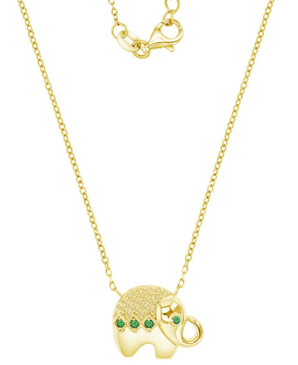 Shop Macy's Cubic Zirconia & Lab-grown Green Nano (1/10 Ct. T.w.) Good Luck Baby Elephant Pendant Necklace, 16"  In Gold