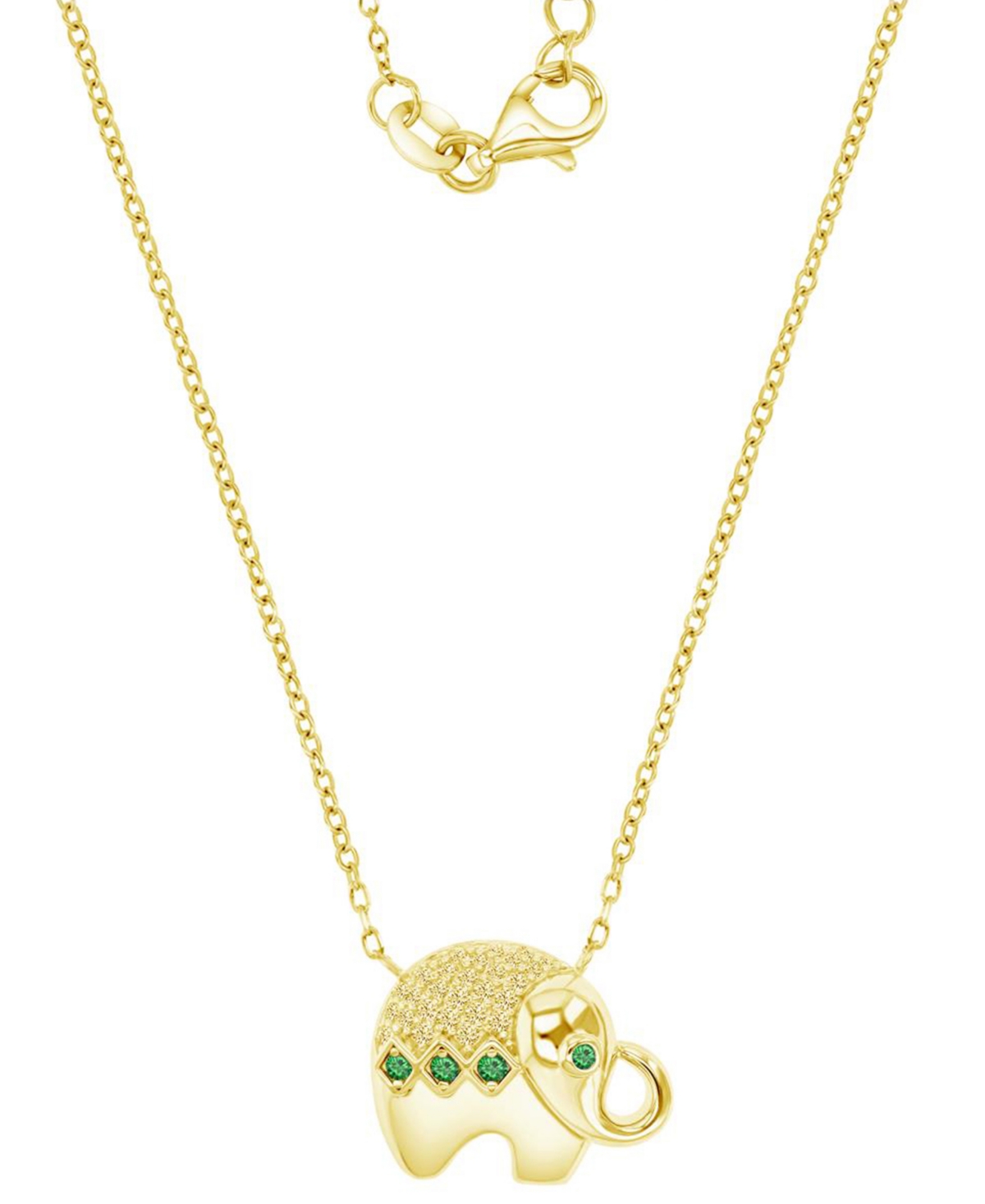 MACY'S CUBIC ZIRCONIA & LAB-GROWN GREEN NANO (1/10 CT. T.W.) GOOD LUCK BABY ELEPHANT PENDANT NECKLACE, 16"  
