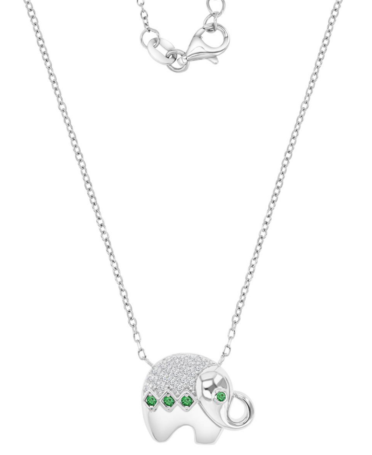 MACY'S CUBIC ZIRCONIA & LAB-GROWN GREEN NANO (1/10 CT. T.W.) GOOD LUCK BABY ELEPHANT PENDANT NECKLACE, 16"  