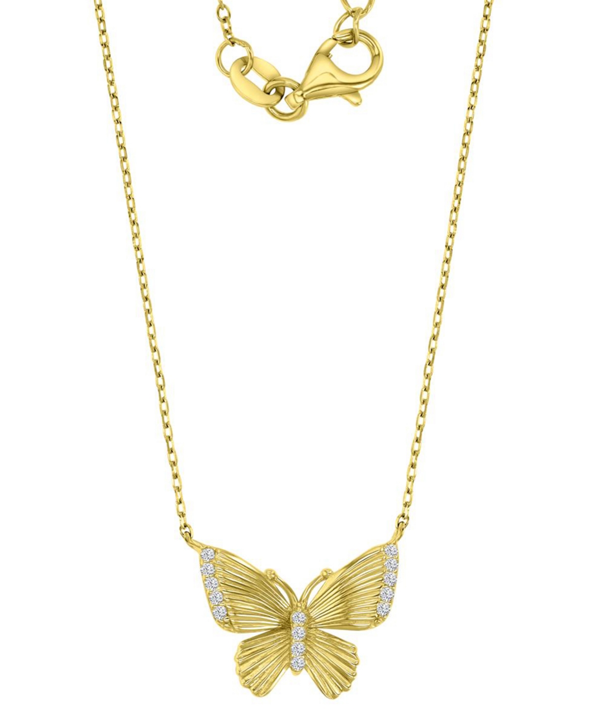 Cubic Zirconia Butterfly Pendant Necklace in 14k Gold-Plated Sterling Silver, 16" + 2" extender - Gold