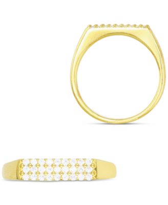 Cubic Zirconia Rectangular Cluster Ring in 14k Gold-Plated Sterling Silver