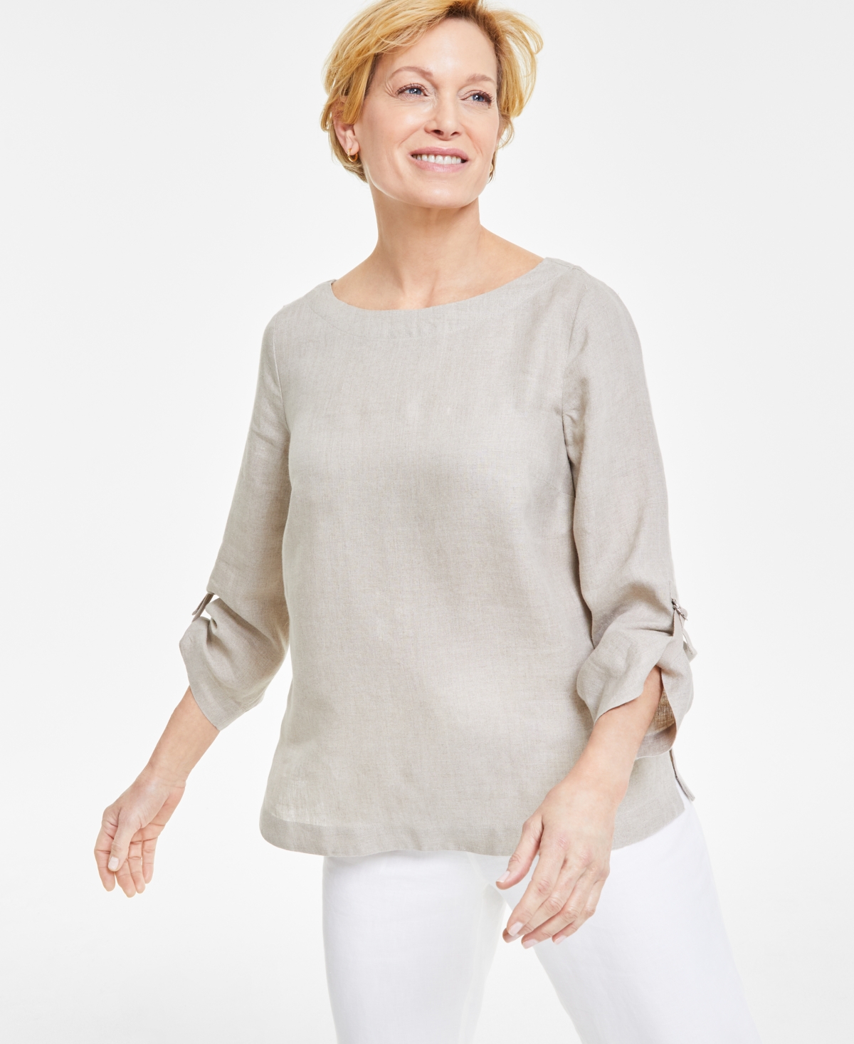 Shop Charter Club Women's 100% Linen D-ring Top, Created For Macy's In Cc Flax