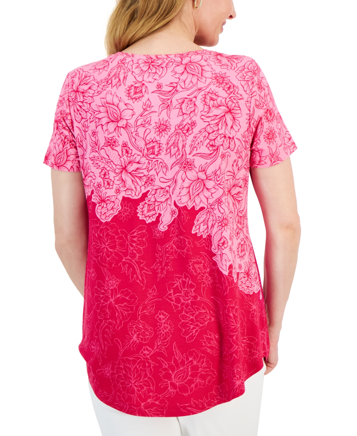 Shop Jm Collection Women's Printed Scoop-neck Short-sleeve Top, Created For Macy's In Claret Rose Combo