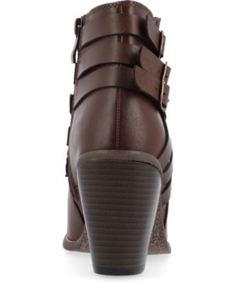 Women's Strap Round Toe Stacked Heel Dress Booties