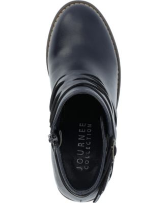 Women's Strap Round Toe Stacked Heel Dress Booties