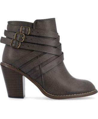 Women's Strap Wide Width Round Toe Stacked Heel Dress Booties