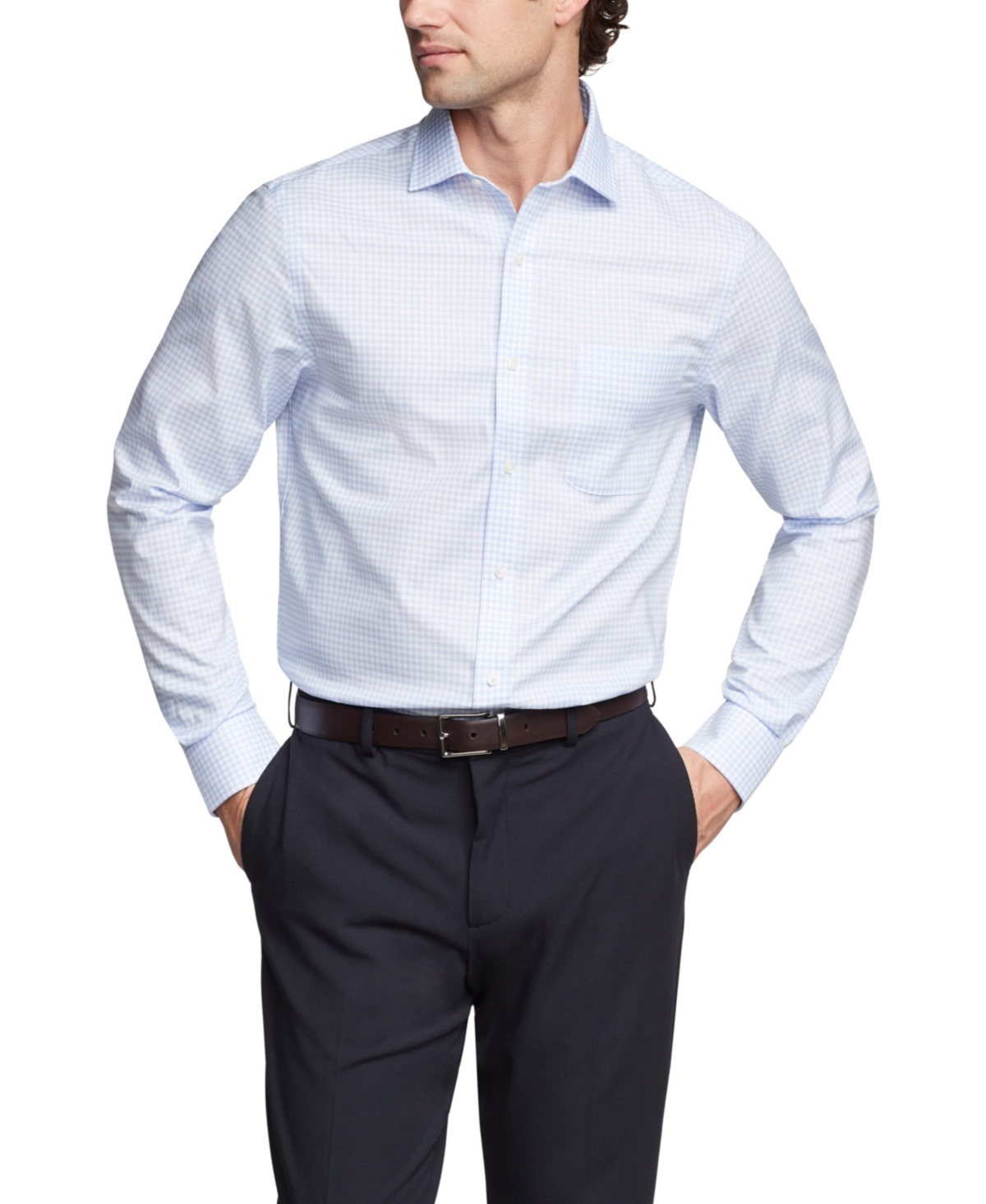 Tommy Hilfiger Men's Th Flex Regular Fit Wrinkle Resistant Stretch Pinpoint Oxford Dress Shirt In Blue