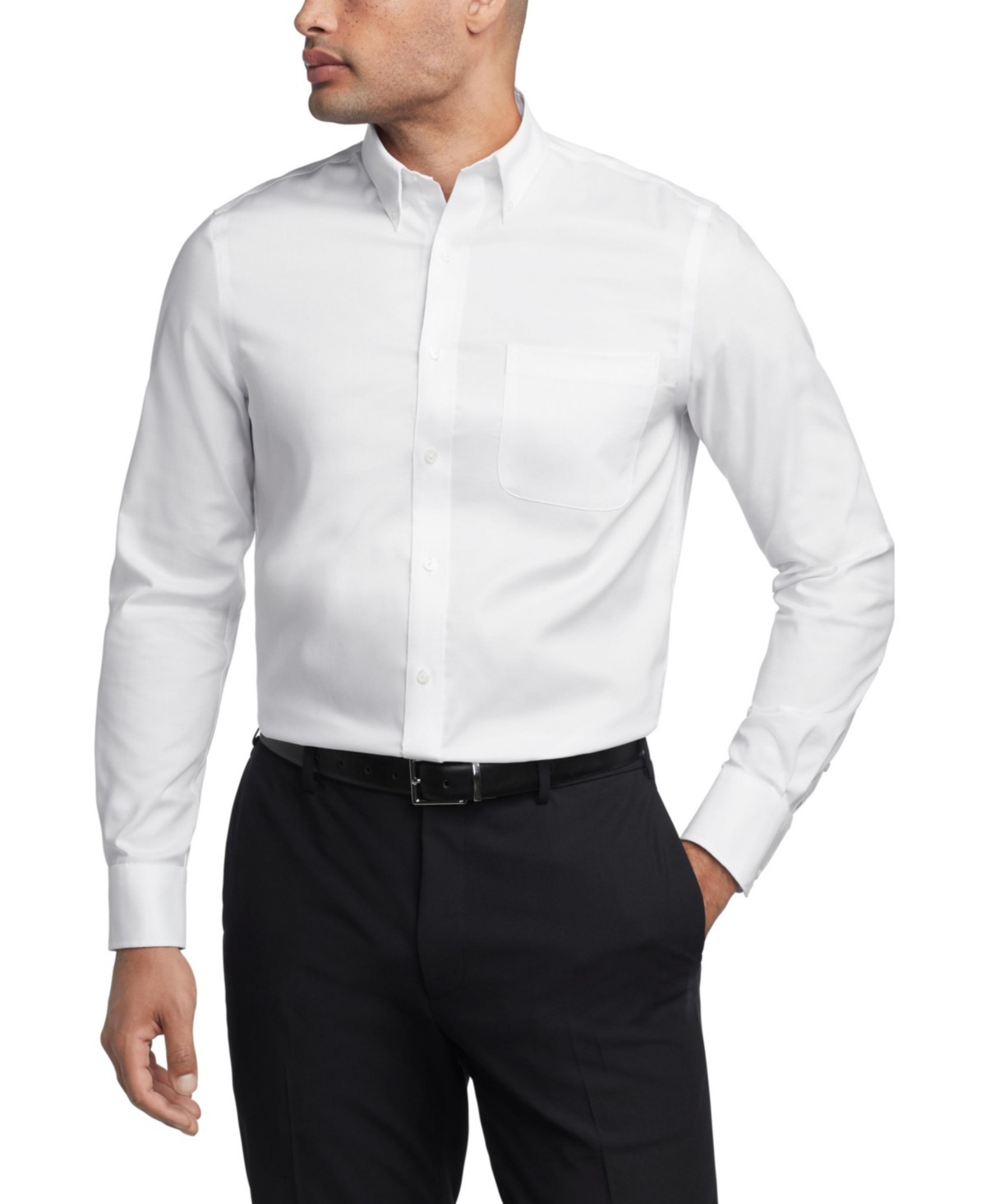 Мужские платья Tommy Hilfiger Men's TH Flex Regular Fit Wrinkle Resistant Stretch Pinpoint Oxford Dress Shirt — фото 1
