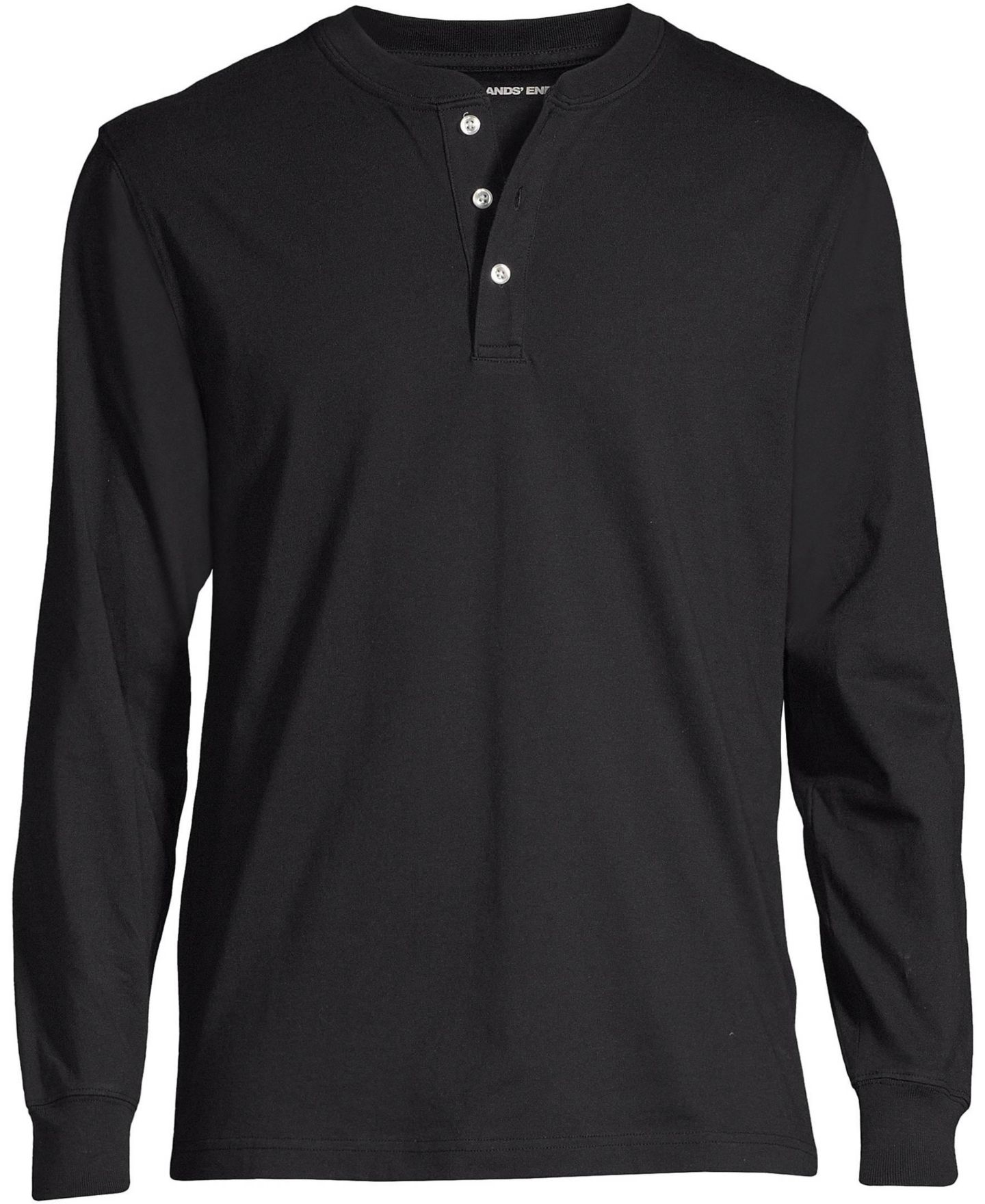 Мужская рубашка Lands' End Big & Tall Super-T Long Sleeve Henley, цвет: Чёрный — фото 2