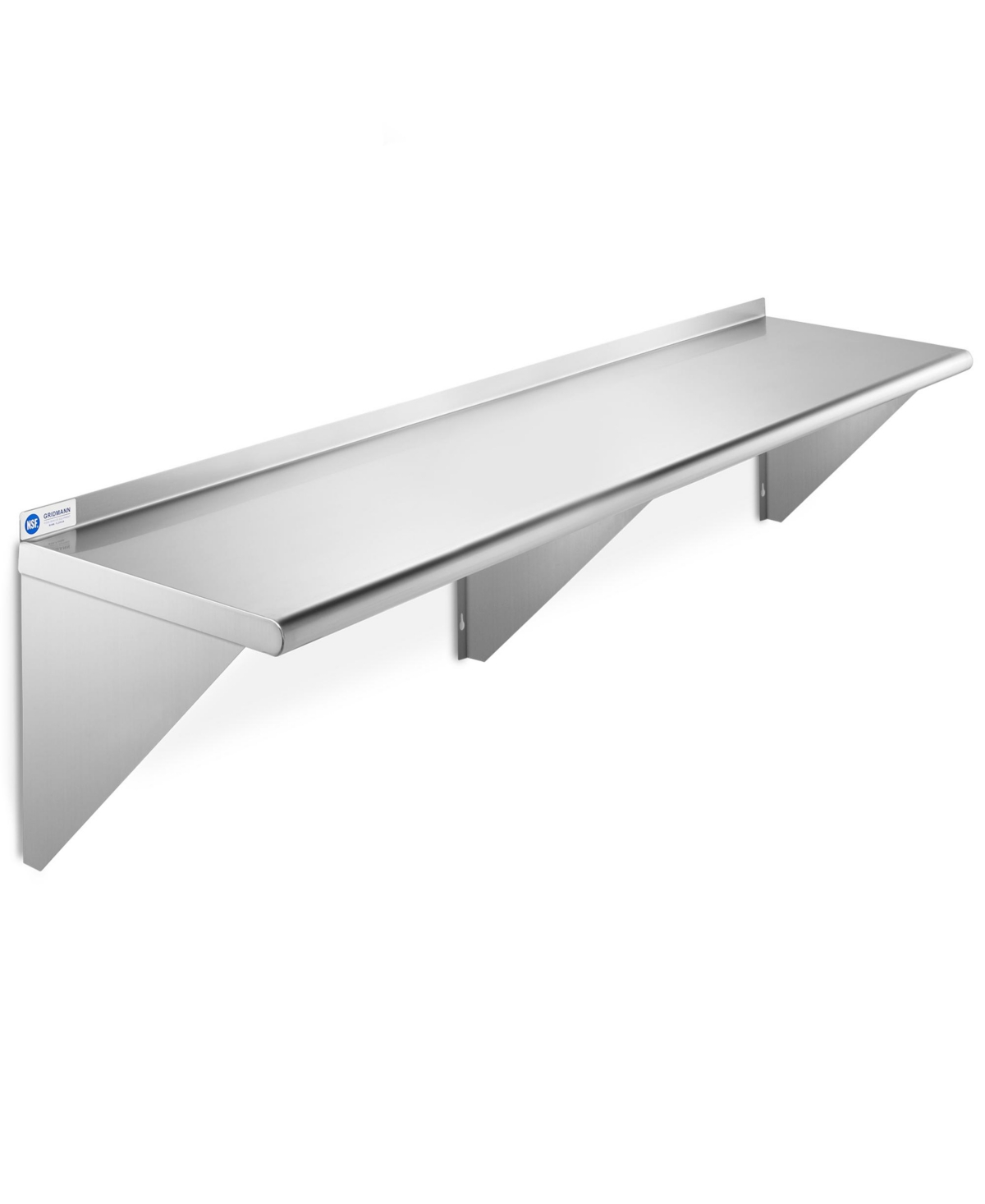 18" x 72" Nsf Stainless Steel Kitchen Wall Mount Shelf w/ Backsplash - Silver