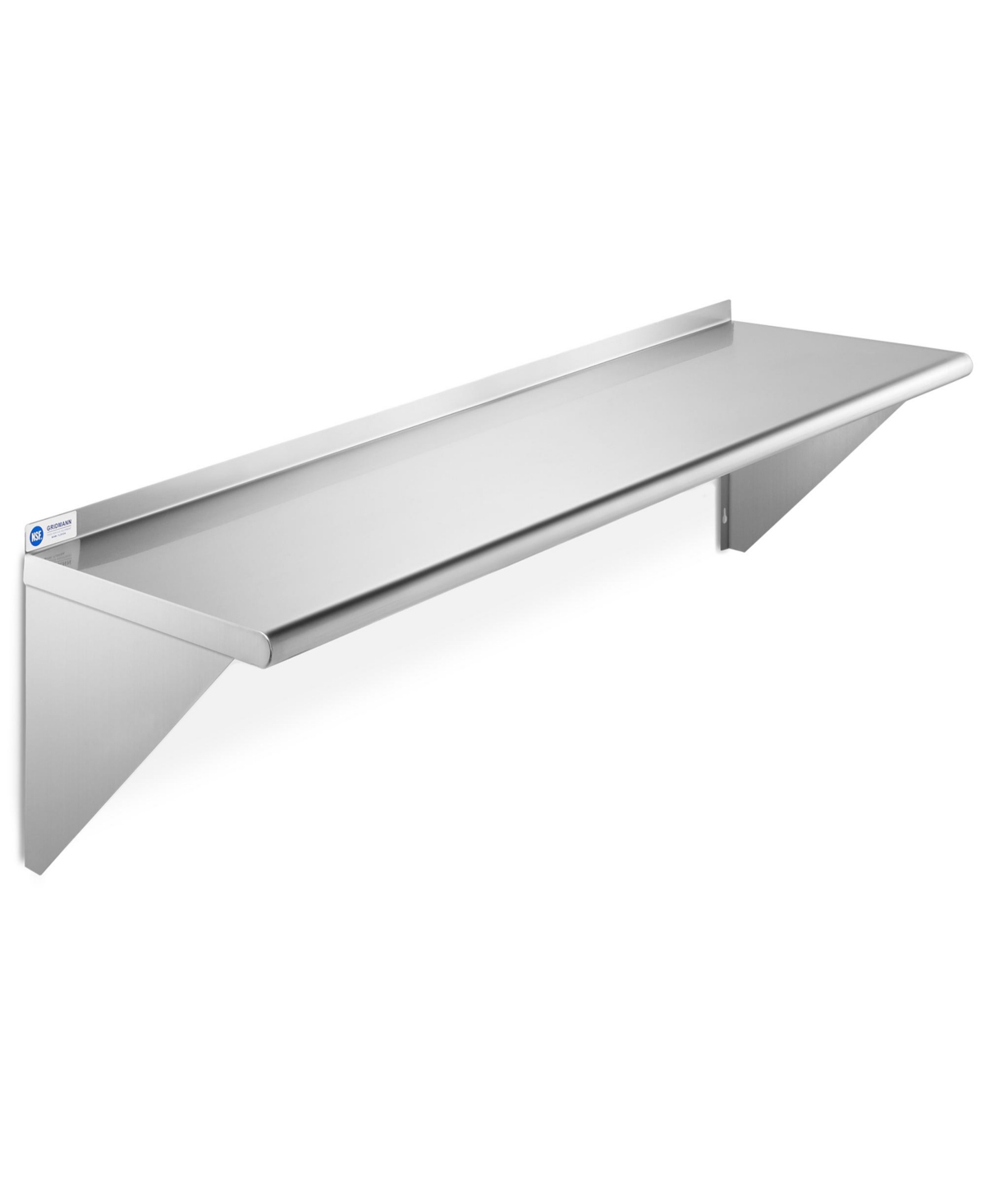 12" x 48" Nsf Stainless Steel Kitchen Wall Mount Shelf w/ Backsplash - Silver