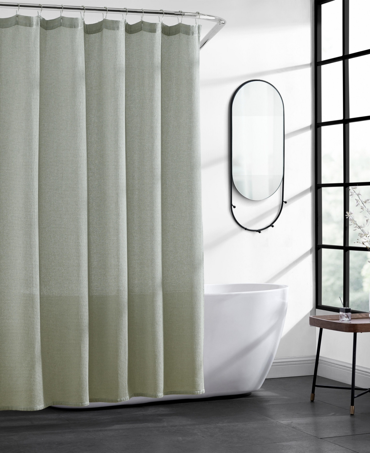 Kenneth Cole Reaction Waffle Shower Curtain, 72" X 70" In Sage Green