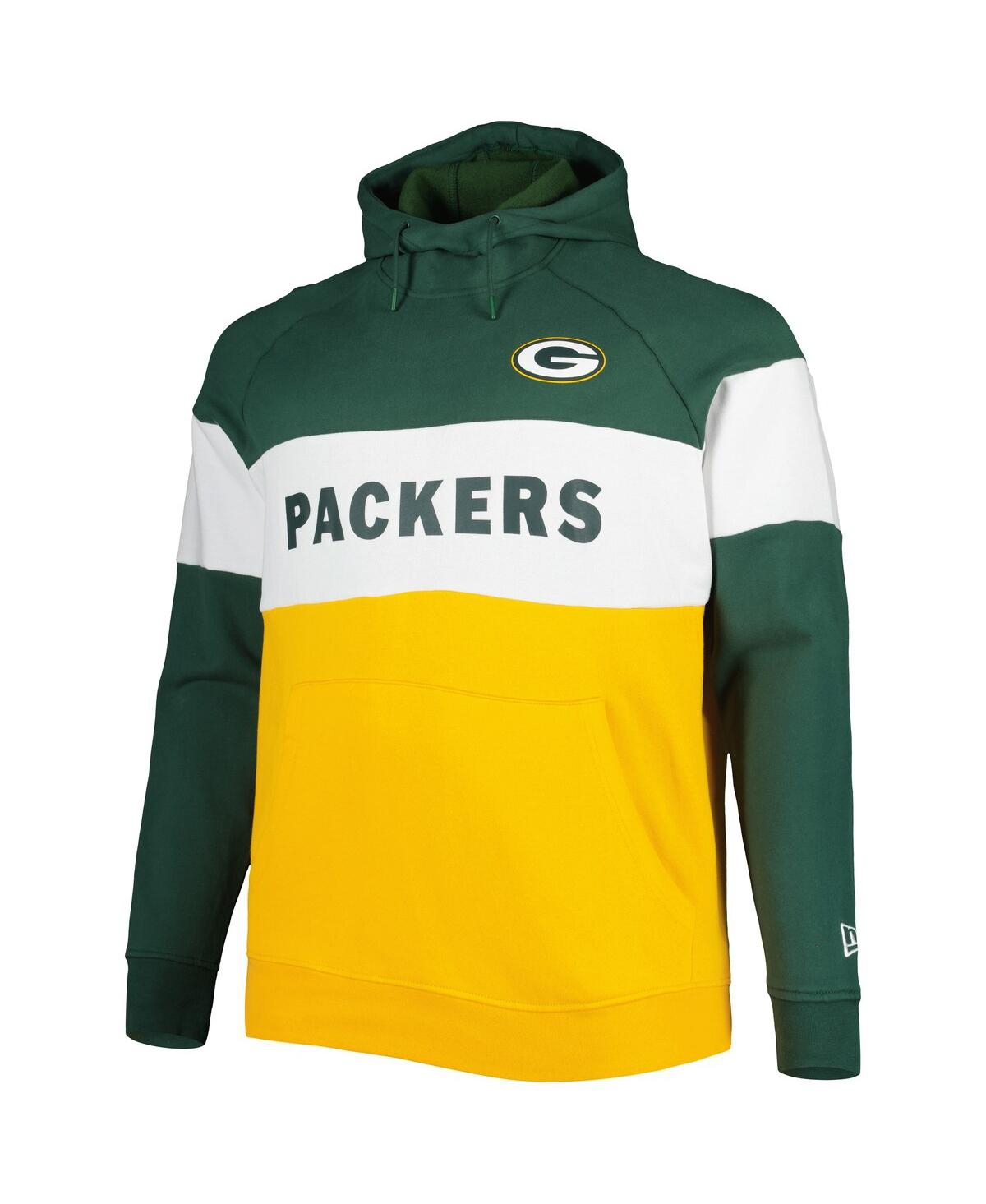 Men's New Era Gold Green Bay Packers Big and Tall Current Team Colorblock Fleece Raglan Pullover Hoodie - Gold