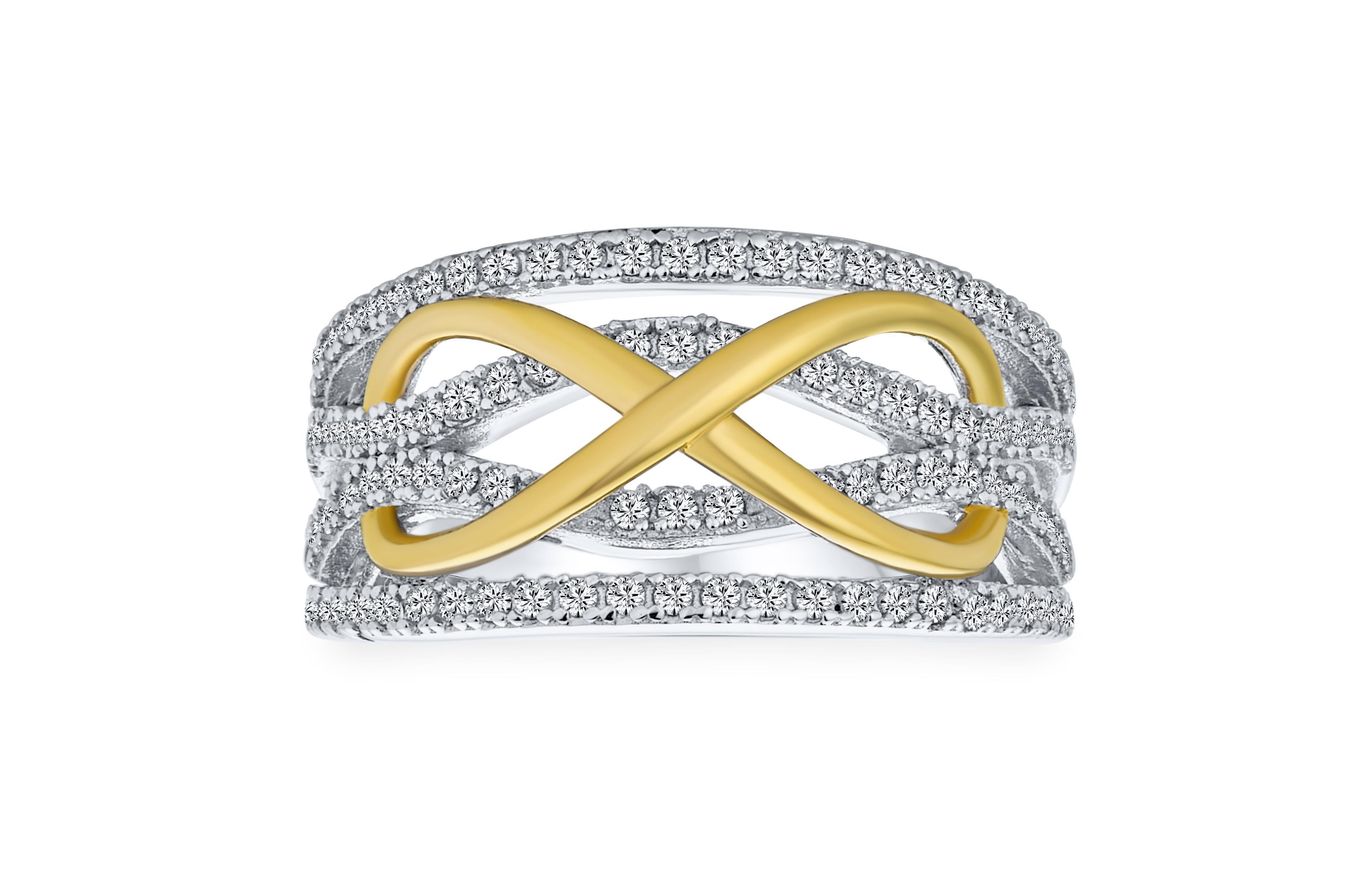 Bling Jewelry Two Tone Micro Pave Cz Wide Statement Infinity Ring Gold Plated Silver