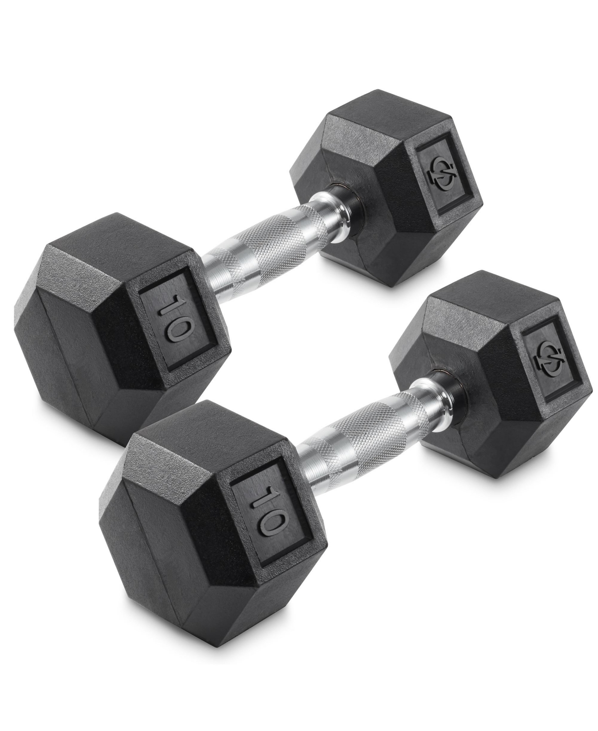 Rubber Coated Hex Dumbbell Hand Weights, 10 lb Pair - Black