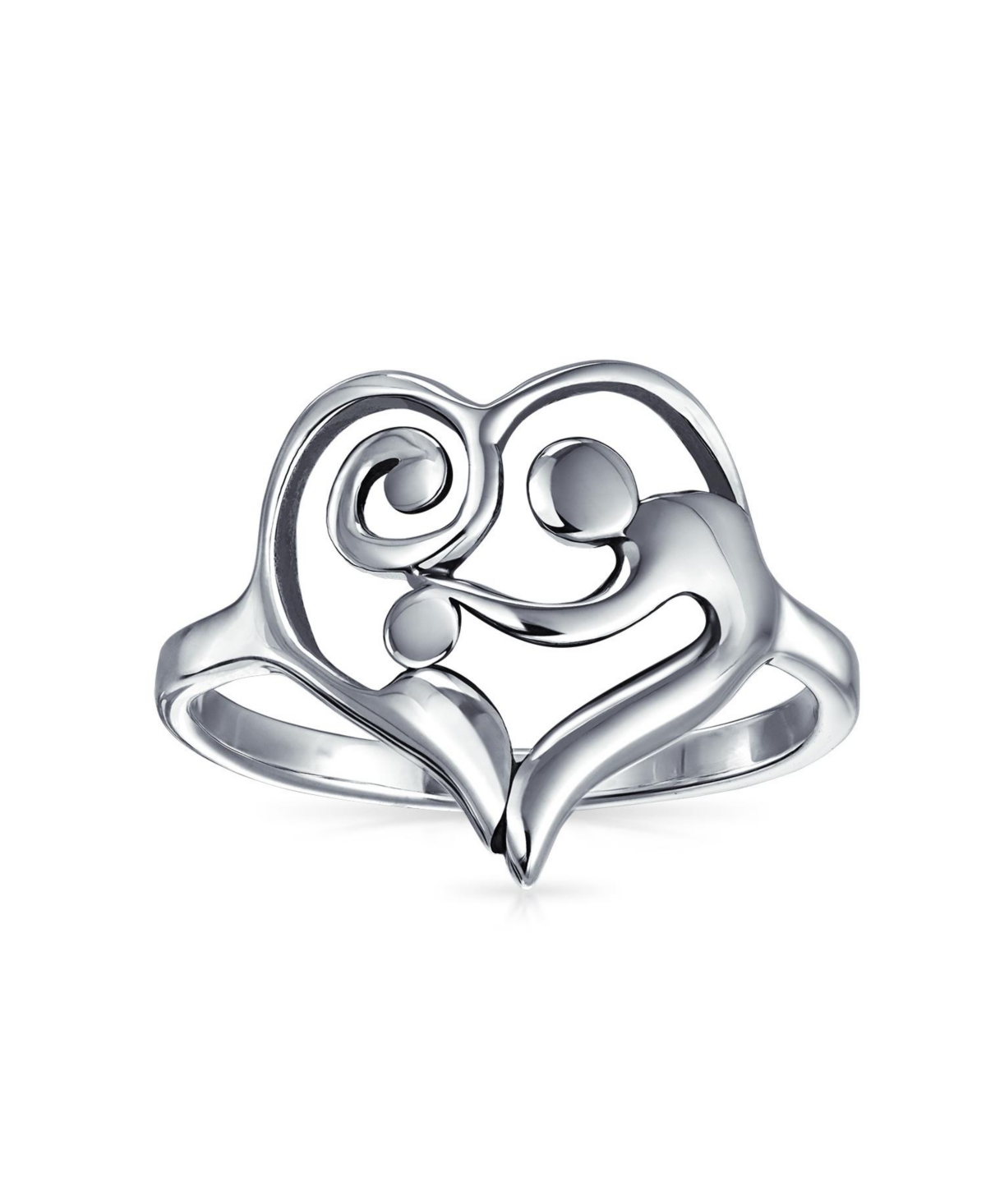 Bling Jewelry Swirling Heart Mother Loving Family Ring For Women Gift For Mom SterlingBand 1MM - Silver