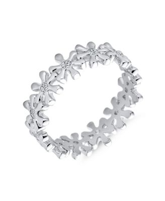 Timeless Cubic Zirconia CZ Tiny Star Round Flower  Eternity Band Ring Sterling Silver