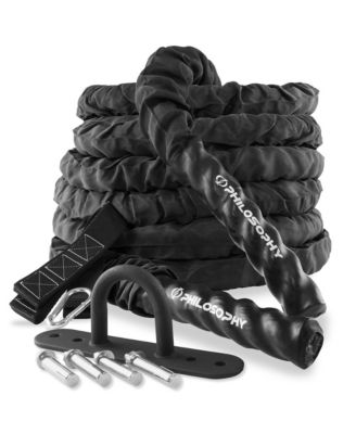 40 Foot Exercise Battle Rope 2 Inch Diameter with Cover and Anchor Kit