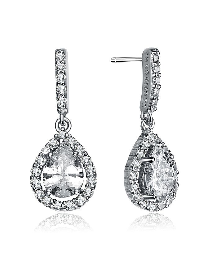 Genevive Sterling Silver White Gold Plated Cubic Zirconia Teardrop Earrings