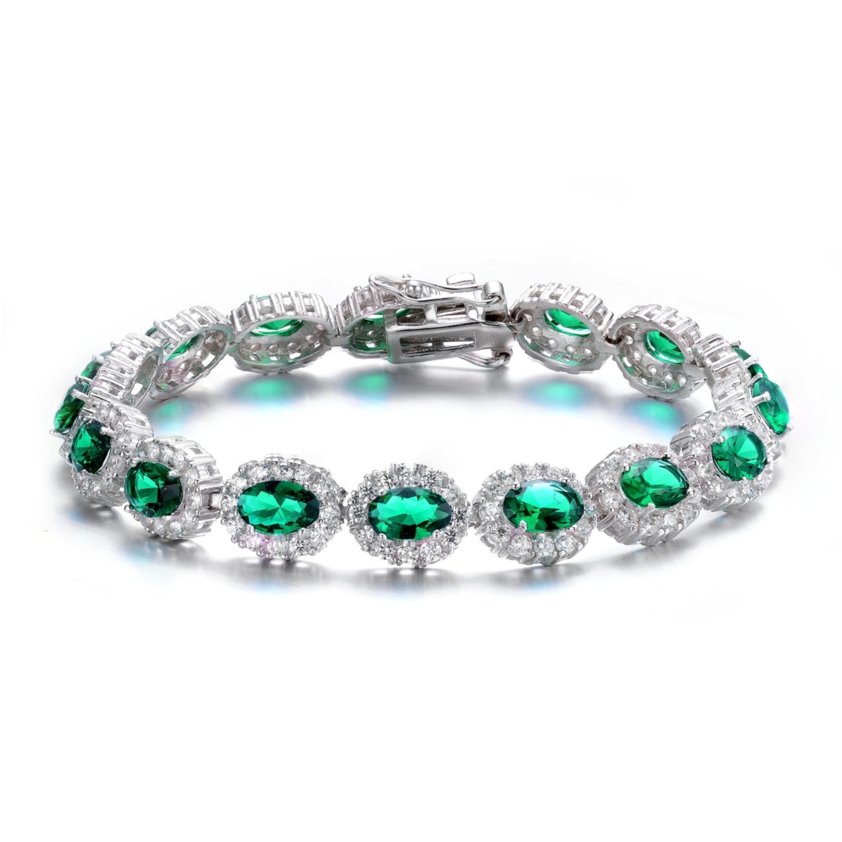 Genevive Sterling Silver Oval Clear Cubic Zirconia Stylish Tennis Bracelet