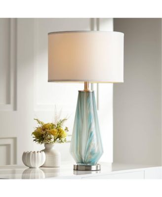 Jaime Modern Table Lamp Hand Crafted 26" High Faded Swirl Blue Gray Art Glass Brushed Nickel Silver White Drum Shade for Living Room Bedroom House Bedside Home (Color May Vary) - Possini Euro Design