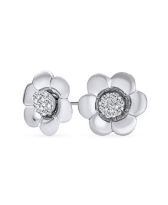 2 In 1 Removable Jackets Simple Danity Pave Cz Stud Center With Petal Flower Jacket Rose Stud Earrings Sterling Silver