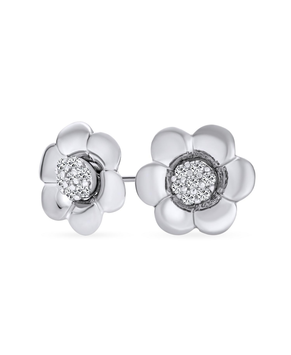 2 In 1 Removable Jackets Simple Danity Pave Cz Stud Center with Petal Flower Jacket Rose Stud Earrings For Women Teen .925 Sterling Silver - Silver