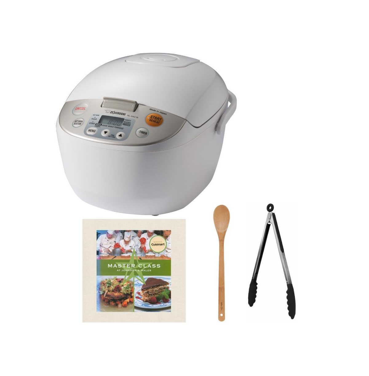 Micom Rice Cooker and Warmer (10-Cup) with Cookbook, Spoon and Tongs - White