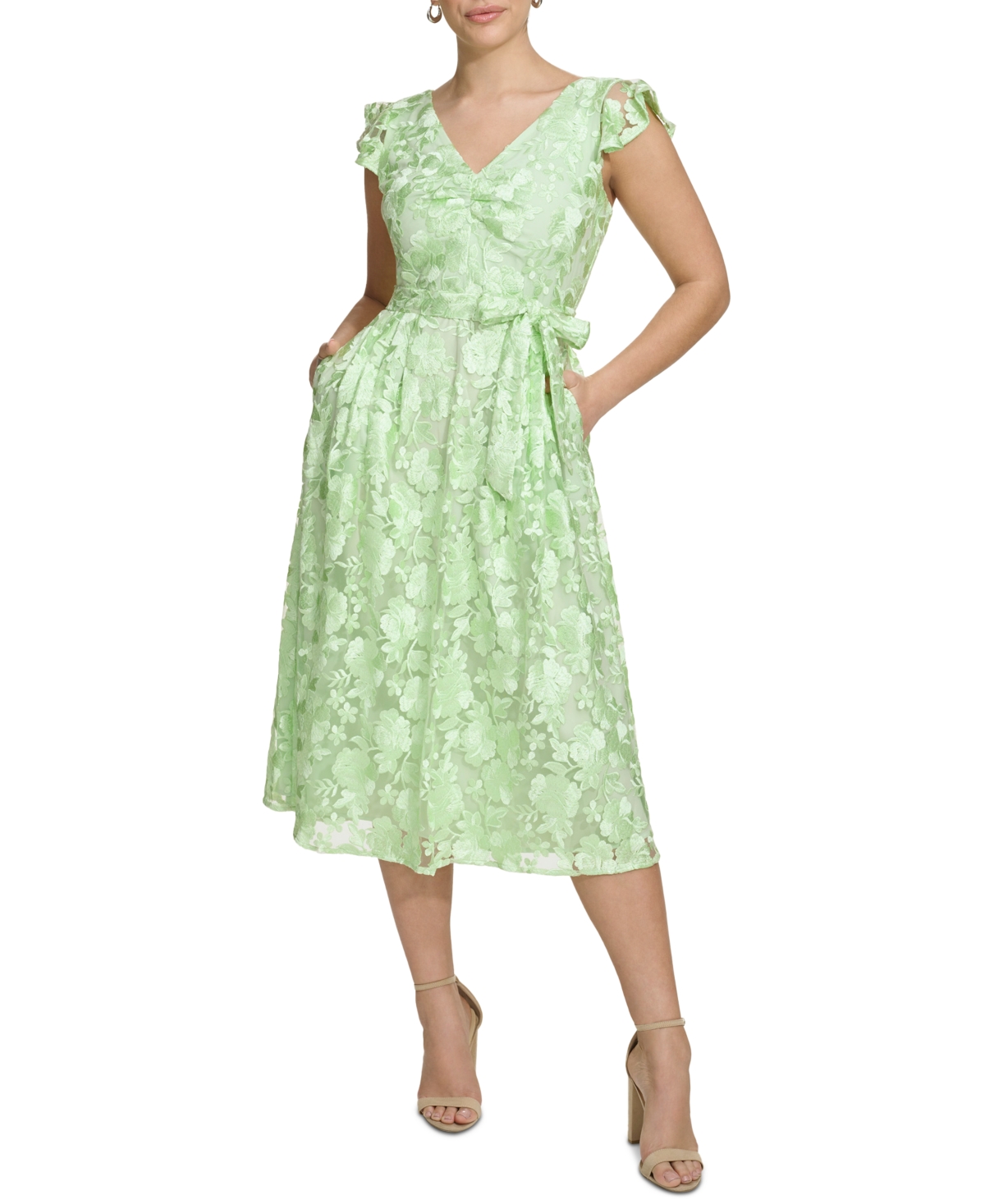 Women's Embroidered Mesh A-Line Dress - Lily Green