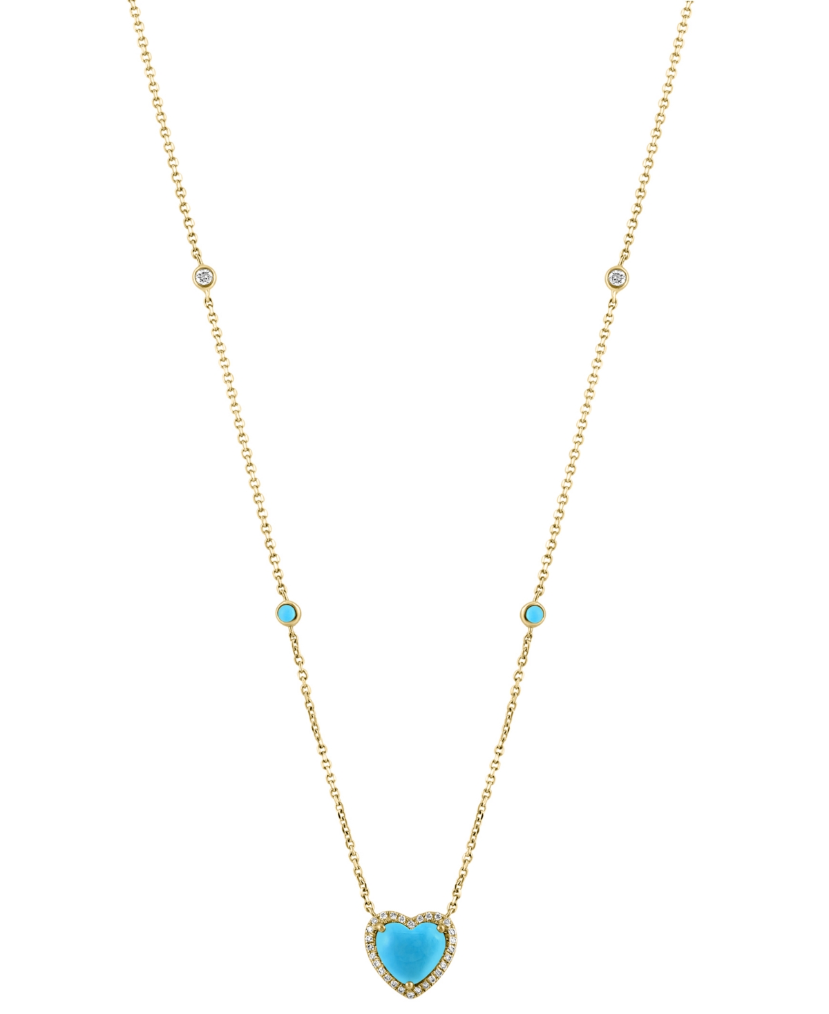 Shop Effy Collection Effy Turquoise & Diamond (1/6 Ct. T.w.) Heart Halo Pendant Necklace In 14k Gold, 16" + 2" Extender In Yellow Gold