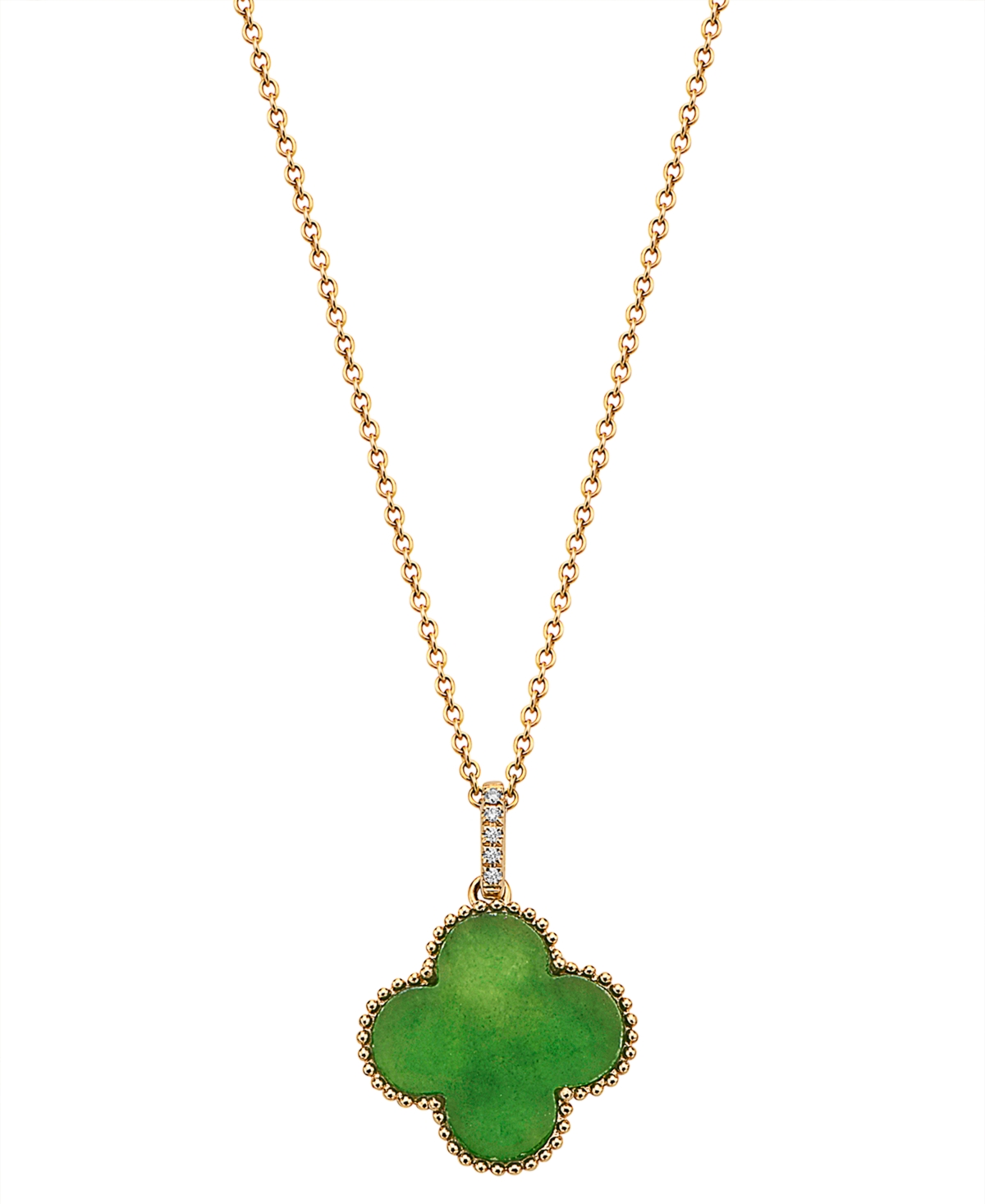Effy Collection Effy Dyed Jade & Diamond Accent Beaded Clover 18" Pendant Necklace In 14k Gold In Yellow Gold