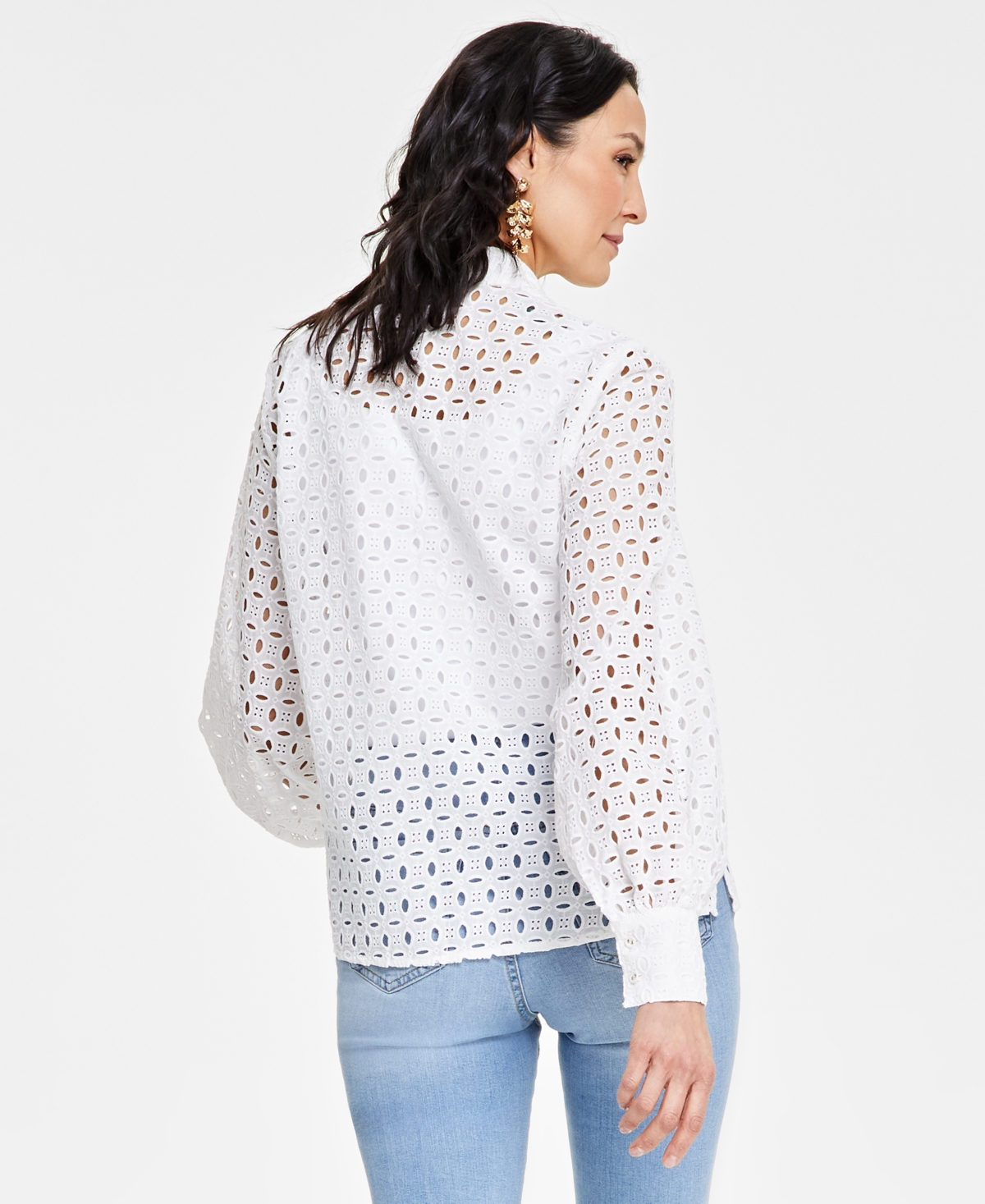 I.n.c. International Concepts Petite Cotton Eyelet Split-Neck Top, Created for Macy's