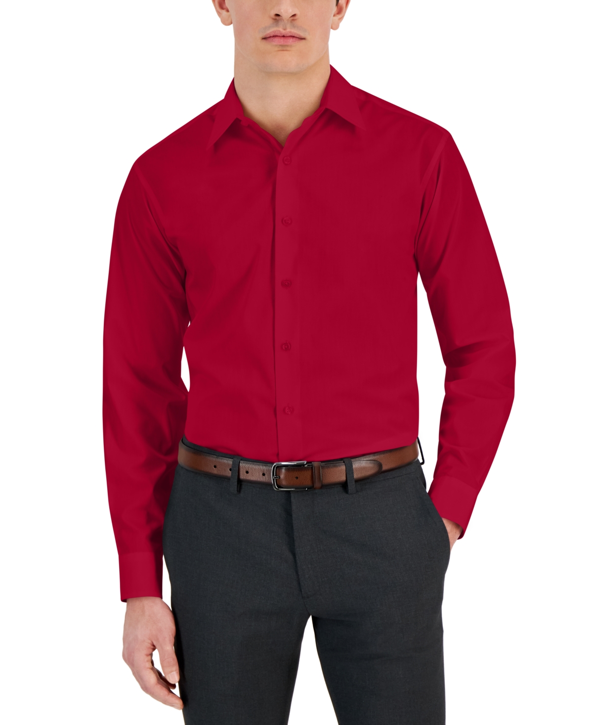 Men's Regular-Fit Solid Dress Shirt, Created for Macy's - Jester Red