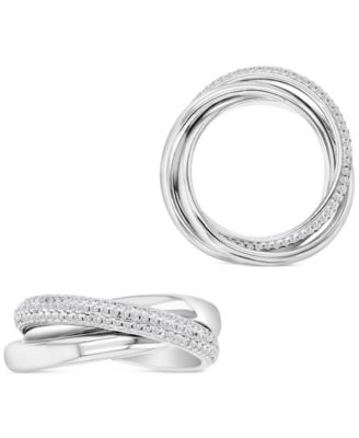 Cubic Zirconia Triple Row Pav&eacute; & Polished Rolling Crossover Ring