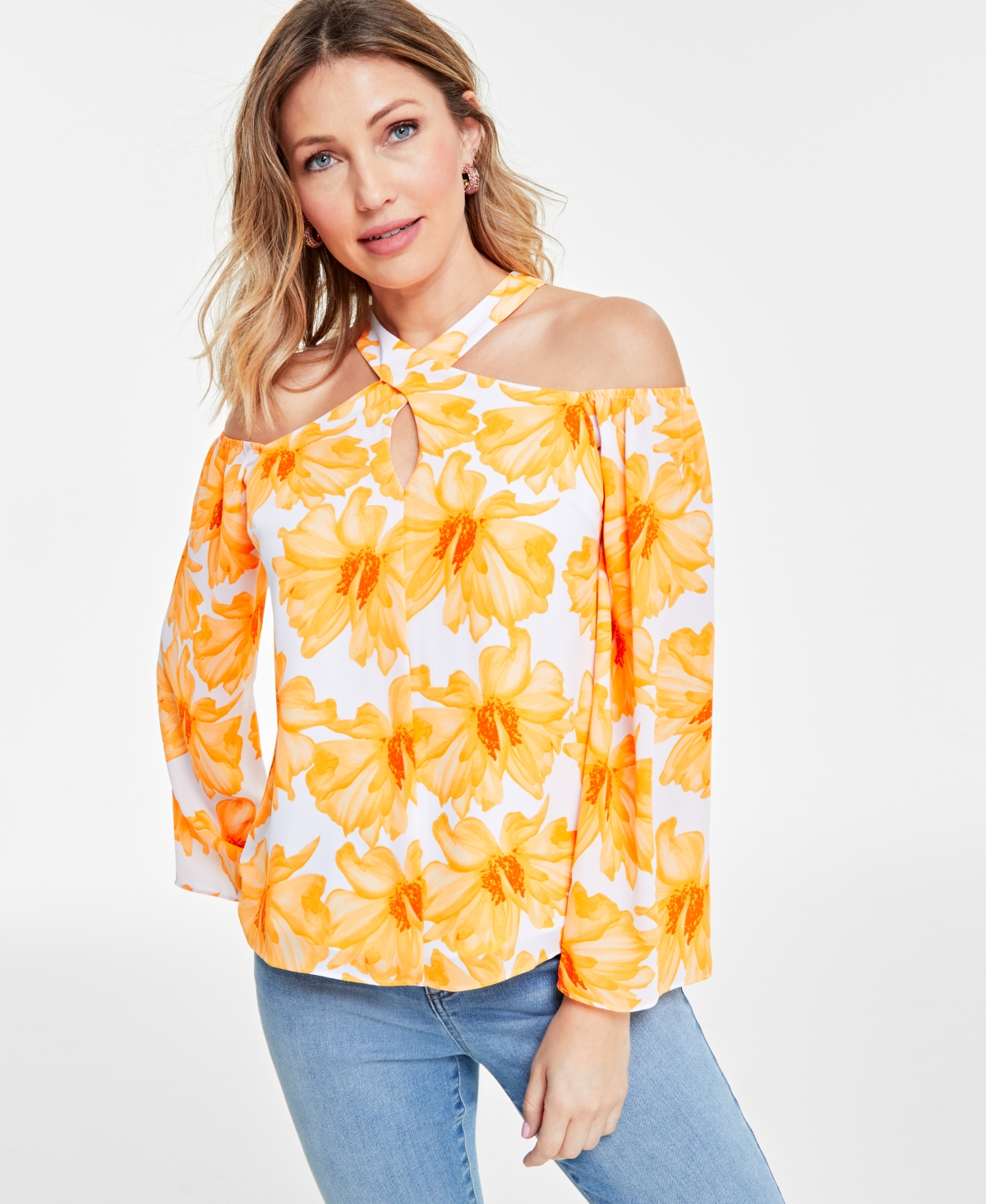 Inc International Concepts Women's Floral-print Halter Blouse, Created For Macy's In Maya Garden Mango