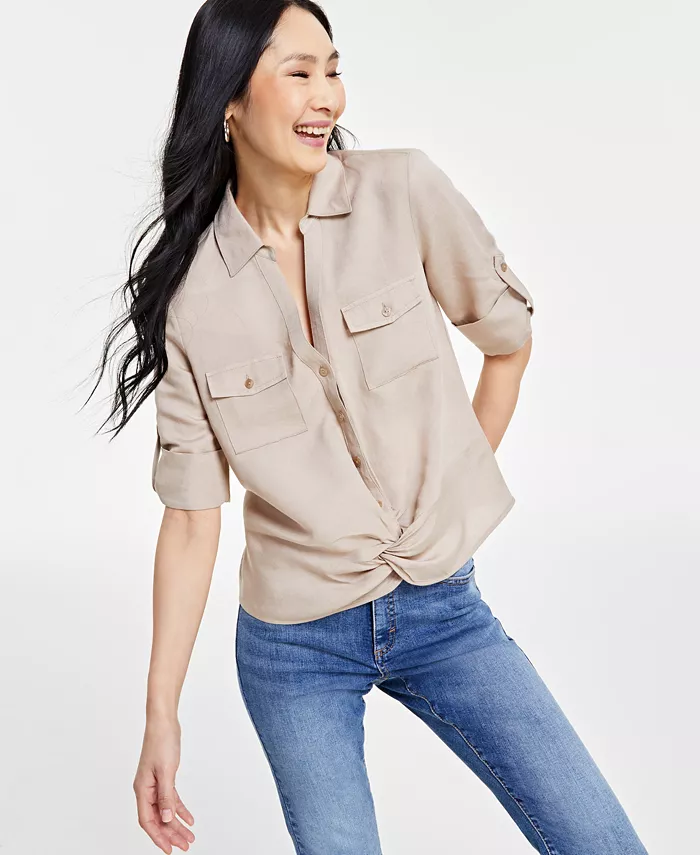 Women's Linen Twist-Hem Blouse