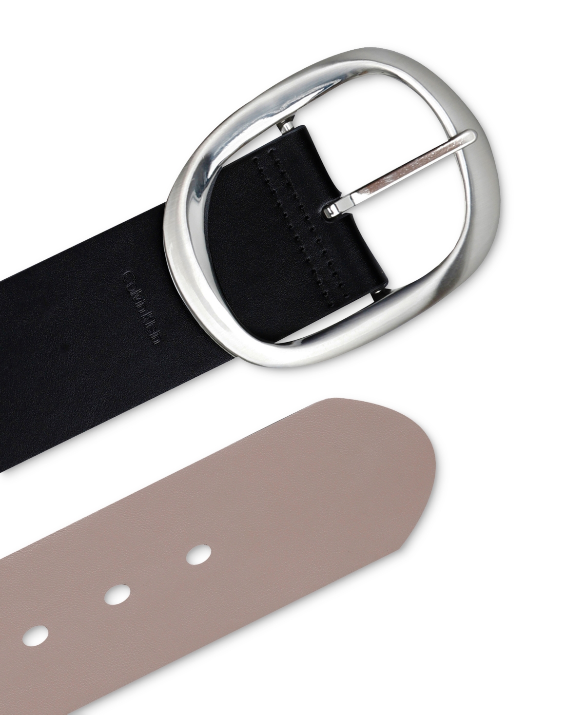 Calvin Klein Women's Reversible Oversized Statement Buckle Belt -taupe