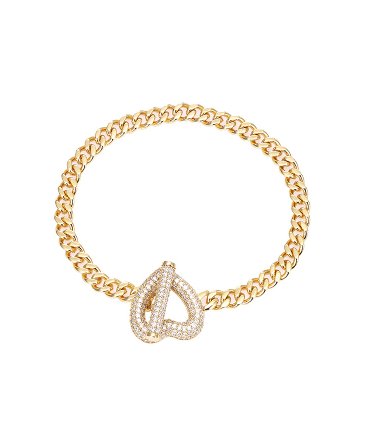 Pave Heart Toggle Cuban Link Bracelet - Gold