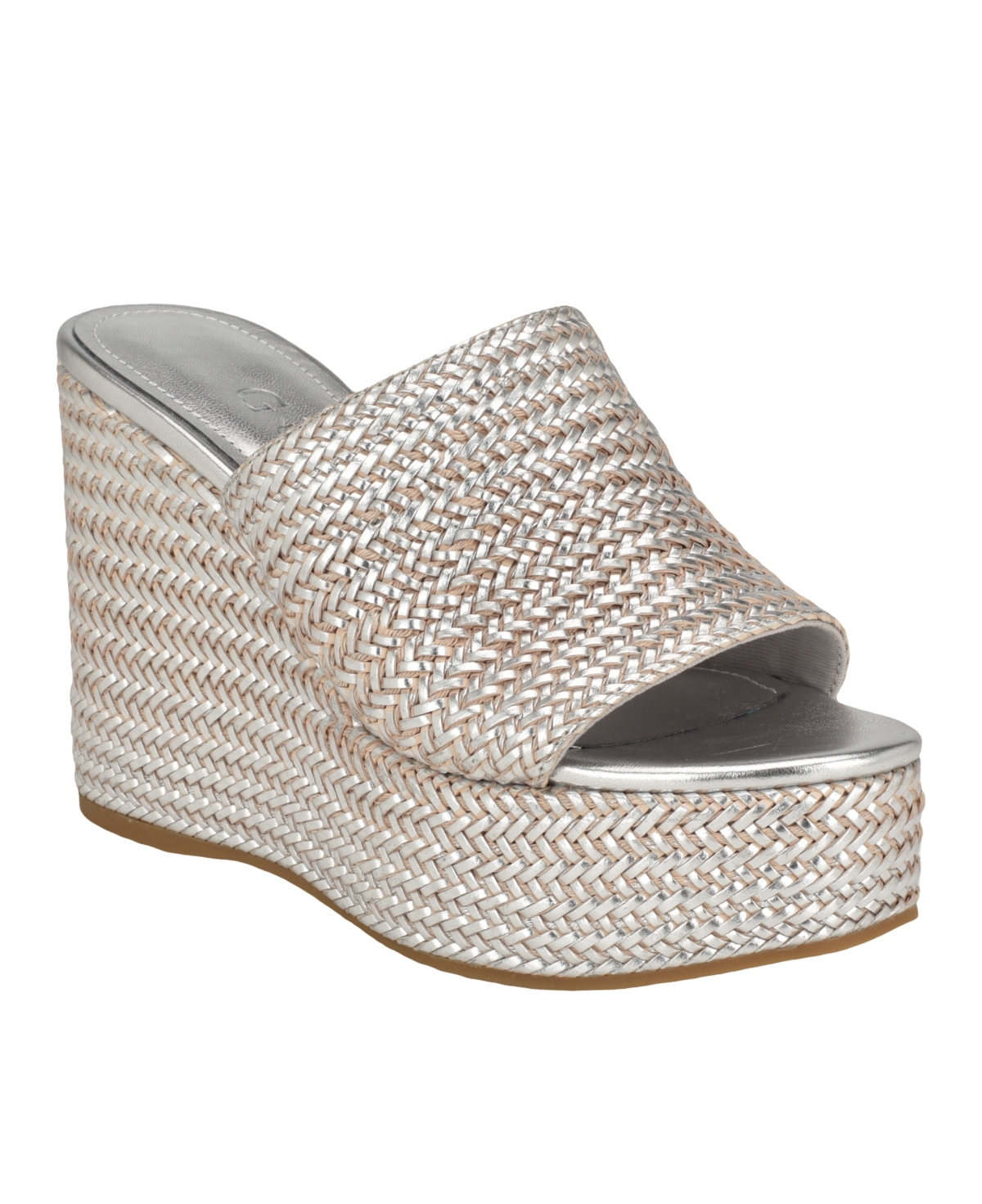 Shop Guess Women's Yenisa Platform Wedge Sandals In Silver Metallic Weave