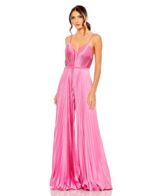 Women's Pleated Plunge Neck Wide Leg Jumpsuit