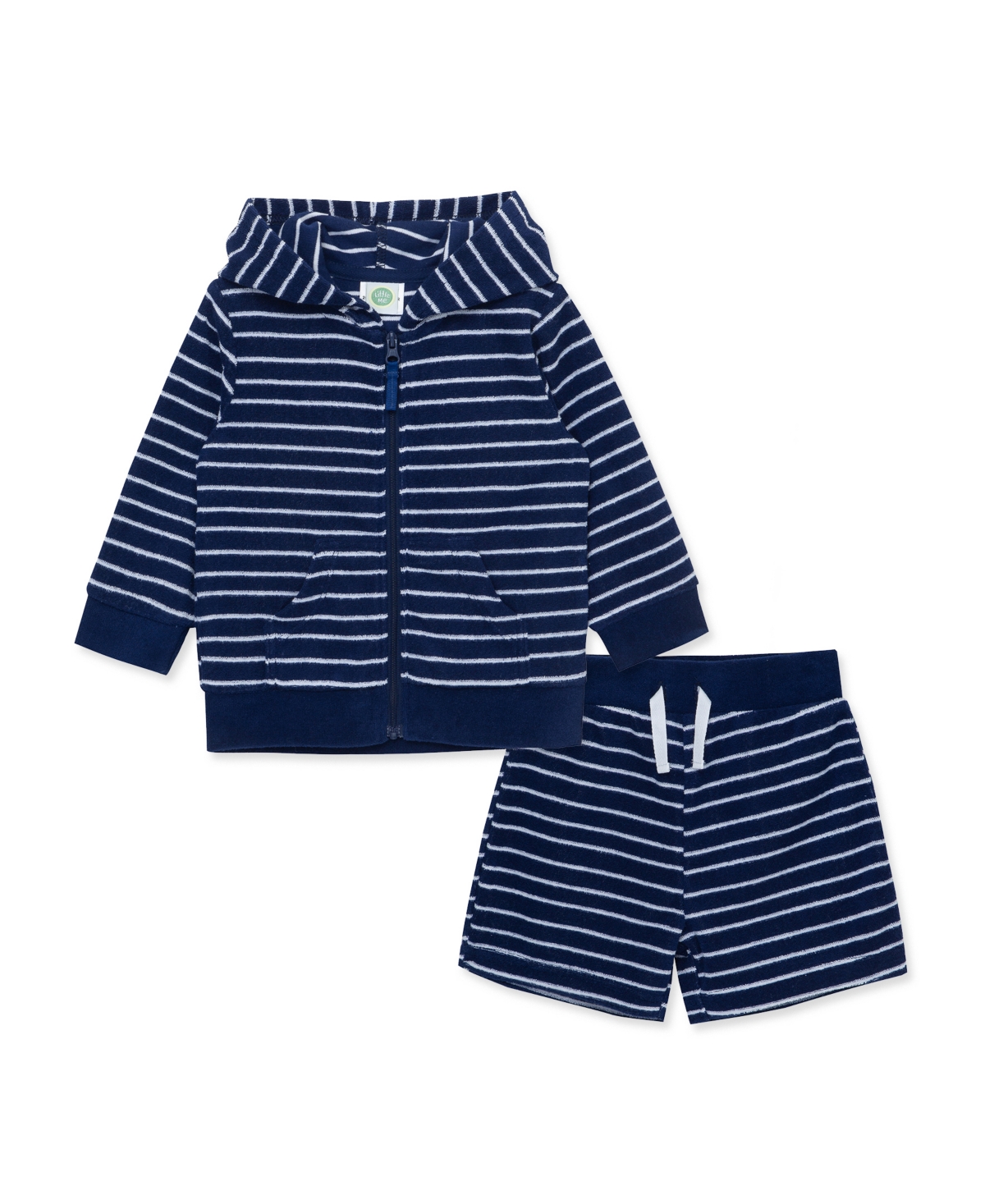 Shop Little Me Baby Boys Stripe Terry Cover Up Jacket And Shorts, 2 Piece Set In Blue