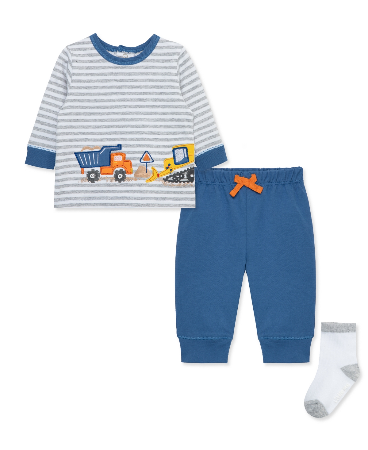 Shop Little Me Baby Boys Trucks Shirt, Jogger Pants And Socks, 3 Piece Set In Blue