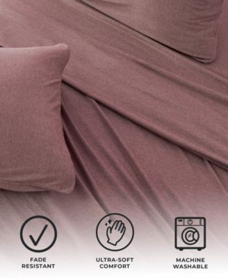 Heathered Melange T-shirt Jersey Knit Cotton Blend 3 Piece Sheet Set, Twin
