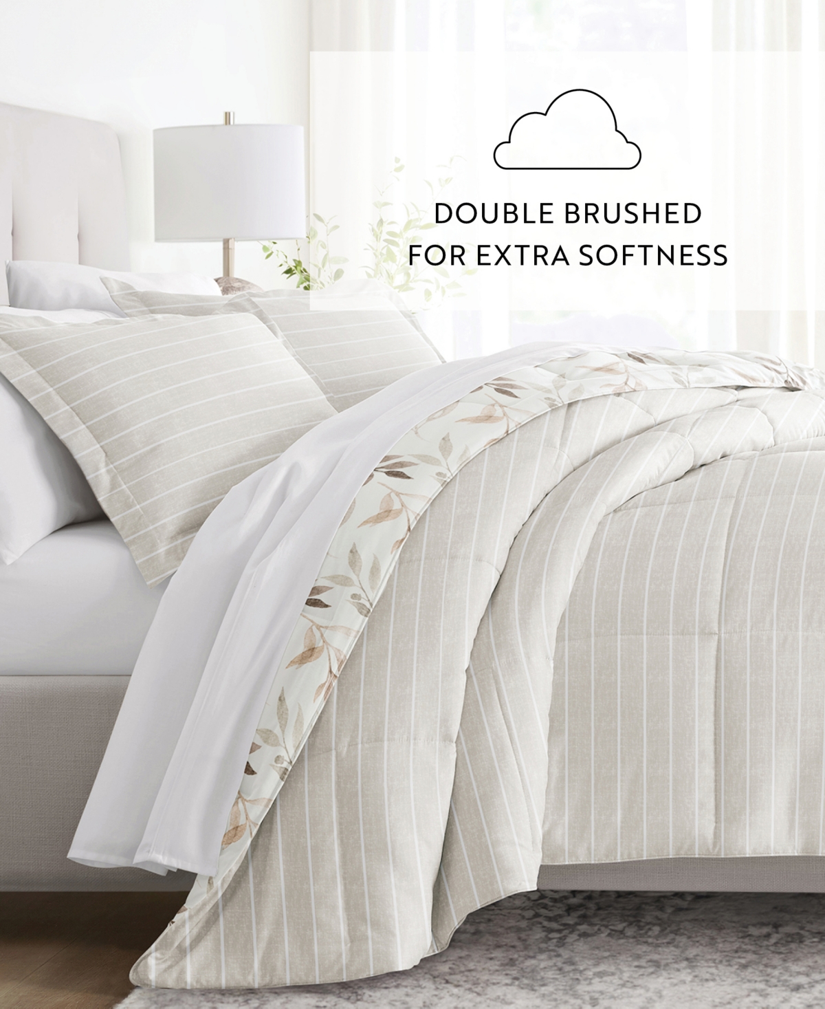 Ienjoy Home Foliage Stripe 3-piece Comforter Set, King/california King In Ivory