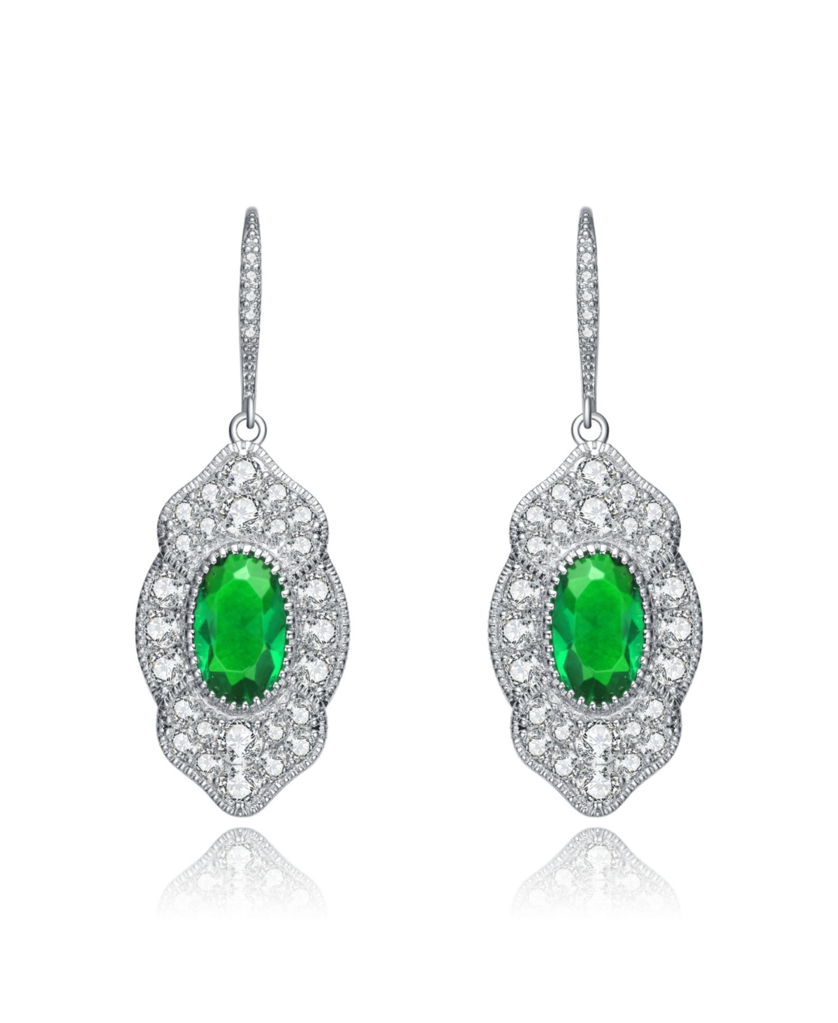 Dazzling Sterling Silver White Gold Plated with Colored Cubic Zirconia Drop Earrings