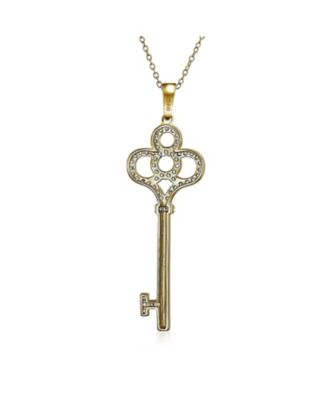 Key To My Heart Pave CZ Crown Key Pendant Necklace For Women For Gold Plated Sterling Silver