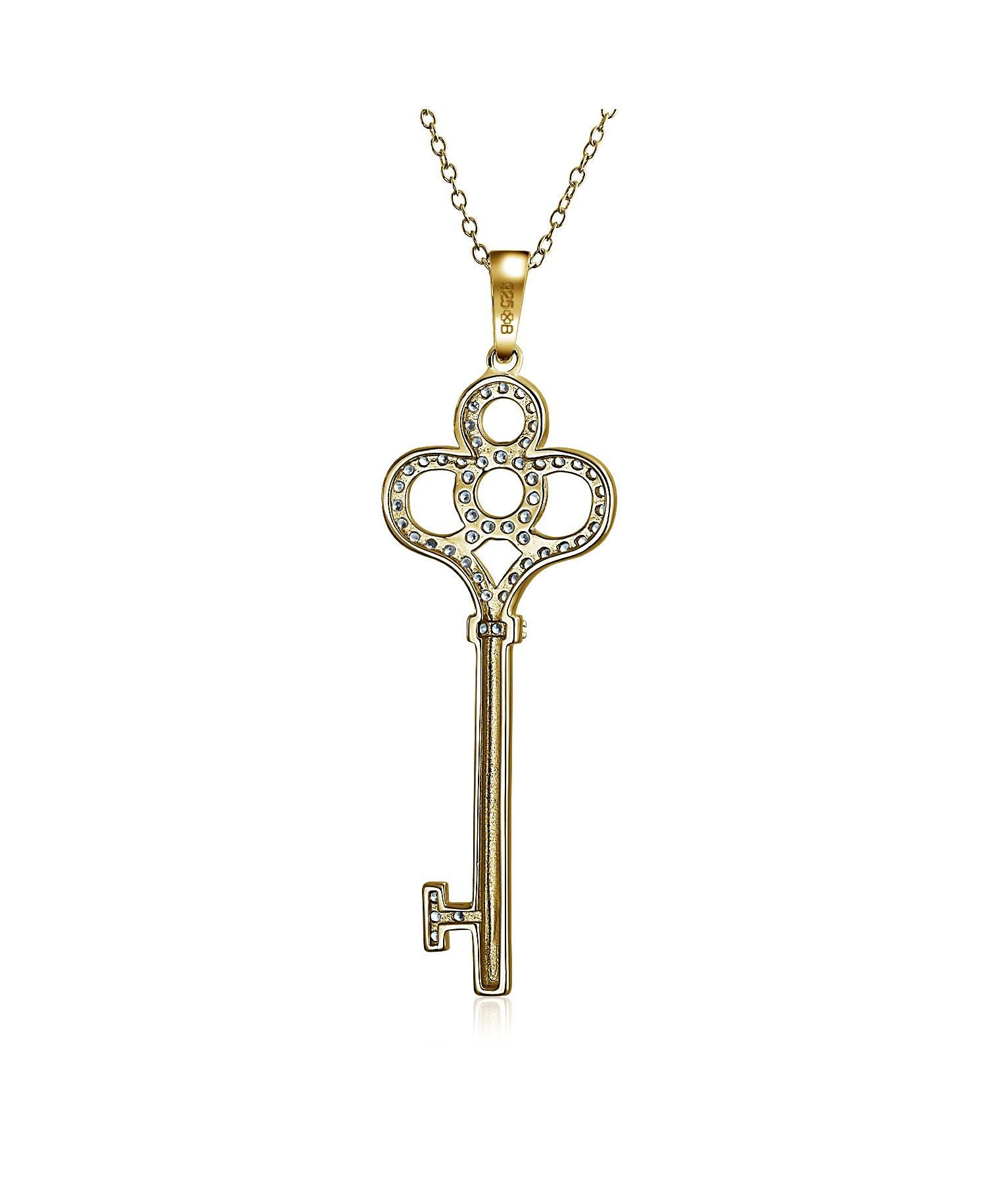 Key to My Heart Key Pendant Necklace CZ Gold Plated .925 Sterling Silver