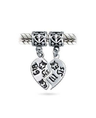BFF SIS Little SIS Heart Charm Bead Sterling Silver for European Bracelet
